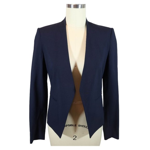 Theory Jackets & Blazers - THEORY Navy Blue 96% Wool Open Front Lanai Blazer Size 00 Classic Office